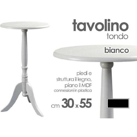 TrAdE Shop Traesio - Tavolo Tavolino Tondo Bianco In Legno 30x55 Cm Salotto Giardino Arredamento Casa -