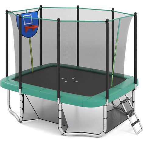 COSTWAY Trampolino da Esterno per Bambini e Adulti 317 x 255 cm, Tappeto Elastico Rettangolare con Canestro da Basket, Porta da Calcio, Scala Antiscivolo, Rete e Telaio in Acciaio, Portata 500 kg (1/5)