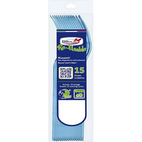 Dopla Forchette Compact Azzurro Riutilizzabili 15 pz