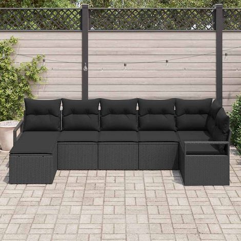 Conjunto de sofá de jardín 7 pcs Negro Poliratán (1/5)