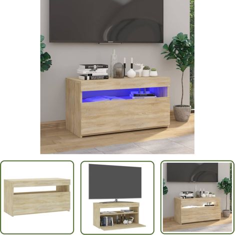 The Living Store TV-Schrank mit LED-Leuchten Sonoma-Eiche 75x35x40 cm - TV Schrank - Holzwerkstoff Möbel - Sonoma Eichen Dekoration - LED Beleuchtung - Wohnzimmerschrank (1/5)