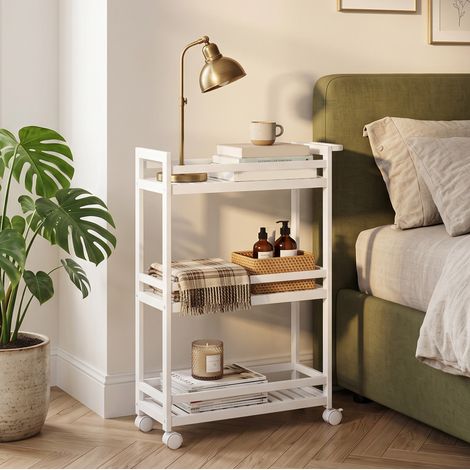Carrito auxiliar de bambú blanco 55 x 20 x 75 cm, 3 niveles con protección - CHICFURN (1/5)