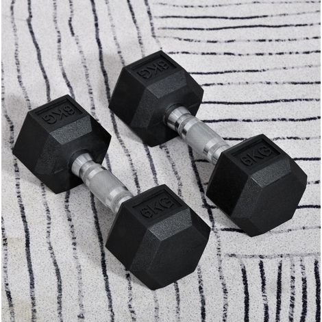Set de 2 haltères hexagonaux de 6 kg en fonte avec revêtement en caoutchouc, noir, OKWISH (1/5)