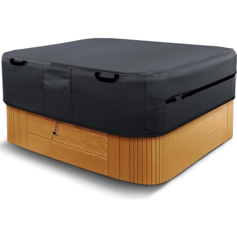 Bache Spa ImperméAble, 600D Couverture Spa, Housse De Protection pour Bain à Remous Étanche à la poussière et aux UV Coupe Vent - Noir (200 200 85cm) (1/5)