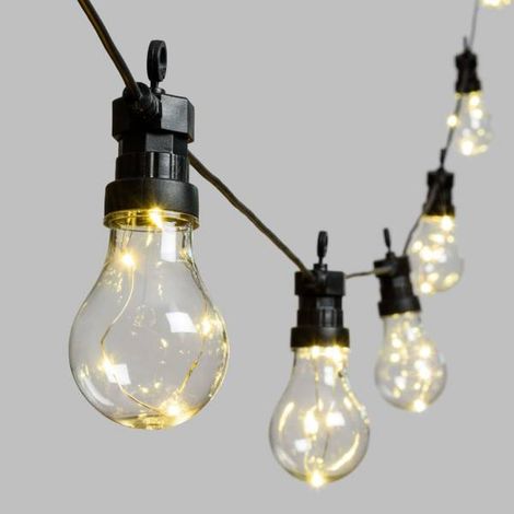 Guirlande guinguette 5M 10 lampes filament 50 Micro LED blanc chaud 8 jeux lumière prolongeable IP44 SMART Connect 31V Lotti (1/5)