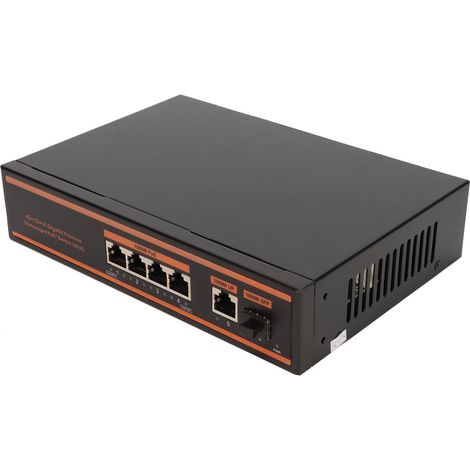 Switch PoE 5 ports, 4 ports PoE 1000 Mbps, 1 port Gigabit Uplink, 1 port SFP, compatible VLAN sans ventilateur, prise US 100-240 V (1/5)