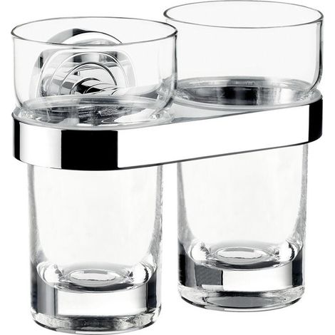 Porte-verre double POLO verre cristal, chrome clair EMCO