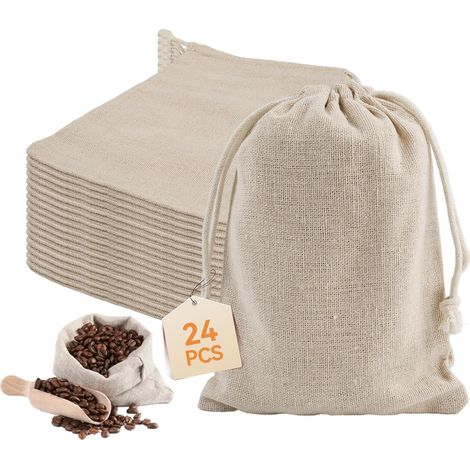 Set di 24 sacchetti in tessuto con coulisse, 13 x 18 cm, sacchetti in tessuto con coulisse, sacchetti regalo riutilizzabili, sacchetti in cotone con coulisse da personalizzare per compleanni, matrimon (1/5)
