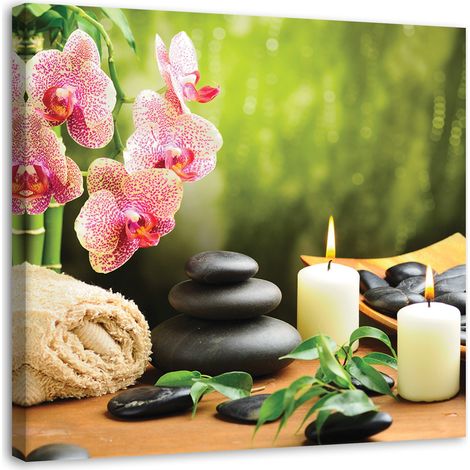 Tableau sur toile Orchidée fleur Bougies Spa Zen 50x50 (1/5)