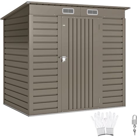 Outsunny 6 x 4FT Galvanised  Metal Garden Shed with Lockable Door, Grey