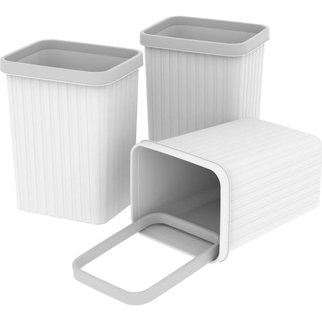8.2L3 Corbeille à Papiers, Poubelle en Plastique, Petites Poubelles pour Chambre, Corbeille à Ordures Carrée avec Couvercle à Bord et Rayures Solides, Empilable, Givré, Blanc, 8.2L(3 pièces) (1/5)