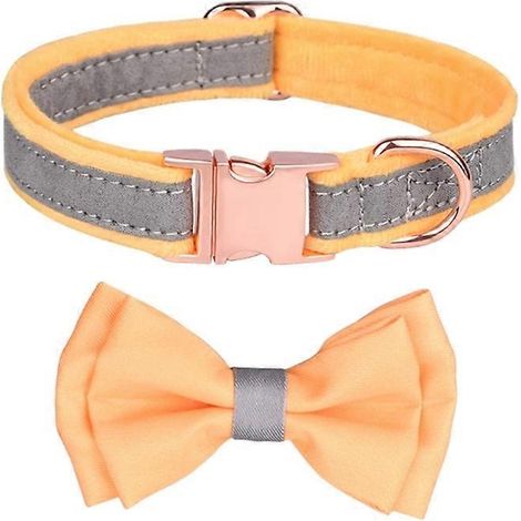 Prinz Katzen-/Hundehalsband mit Blumenfliege, funkelndem Kristall, grau/gelb, Größe S - elegantes Haustieraccessoire.