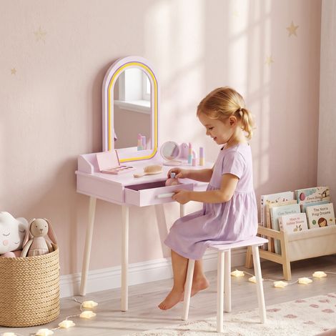 Ensemble de maquillage 2 en 1 pour filles avec tabouret, 3-8 ans, rose (1/5)