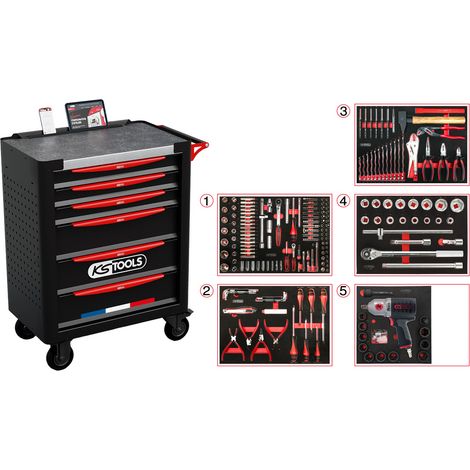KS Tools - Servante d'atelier 6 tiroirs fabriquée en France, équipée de 298 outils - 824.6298F (1/4)