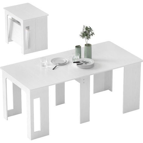Table à manger pliante, table pliante cuisine extensible jusqu'à 6 personnes, pour petits espaces, salle à manger, blanc