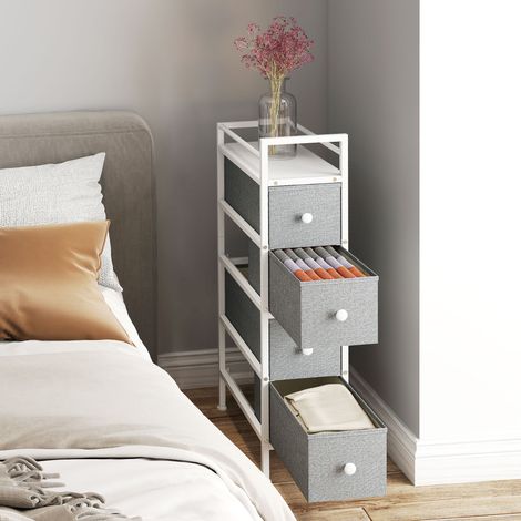 Kommode mit 4 Stoffschubladen, Stahlgestell, ideal für Schlafzimmer, kleine Räume, Wohnzimmer und Ankleidezimmer, Hellgrau