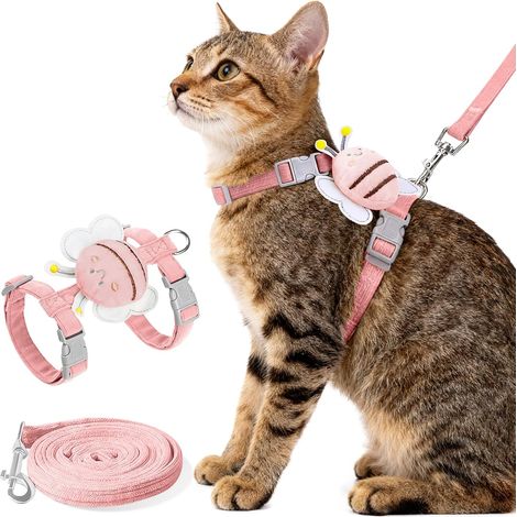 Harnais Pour Chat - Réglable Cou Et Poitrine - Polyester-Coton - Jaune Abeille - Tailles S Ou M - Avec Laisse 1,2 M (1/5)