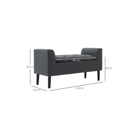 Banc coffre gris foncé rembourré en tissu effet lin avec rangement et couvercle rabattable, jusqu'à 130 kg, pour entrée et salon (1/5)