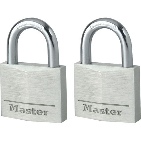 Master Lock 9140EURT Lot de 2 Cadenas à Clé en Aluminium Massif, Gris, 4 x 5,9 x 1,3 cm