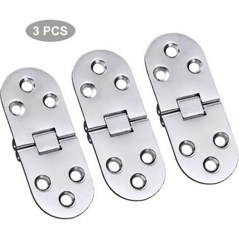 Lot de 3 Charnières Pliantes en Alliage Inox, Mécanisme Rabat pour Table, Tiroir, Bureau et Machine à Coudre, Argenté (1/5)