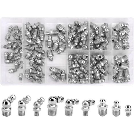 100 Pièces Graisseur a Visser Assortiment de Graisseur Graisseur M6 M8 M10 Embout Graisseur Graisseur a Visser Inox 45° 90° 180°