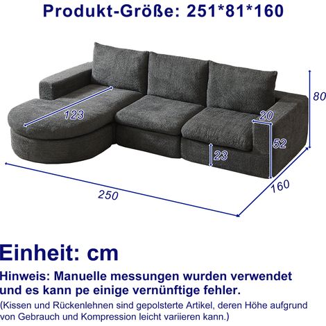 Canapé modulaire chenille, éléments courbes avec chaise longue, mousse compressée sans cadre, prêt à l'emploi sans montage. (1/4)