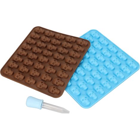 Moule à glaçons en silicone en forme de crâne pour décoration d'Halloween, dessert, chocolat, lot de 2, marron et bleu (1/5)
