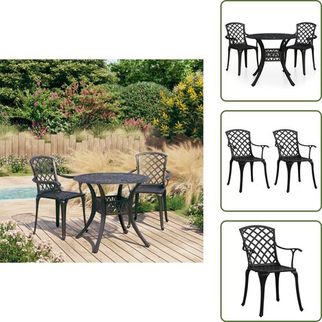The Living Store Ensemble de bistro 3 pcs Aluminium coulé Noir - Chaise de jardin (1/5)