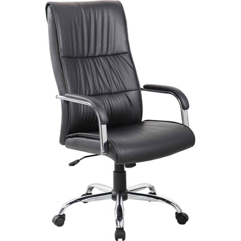 Dmora - Chaise de bureau Dalbin, Fauteuil présidentiel haut avec accoudoirs, Chaise de bureau ergonomique, 69x60h120/130 cm, Noir (1/3)