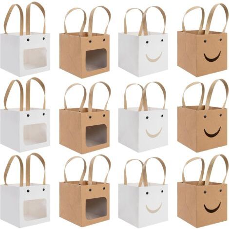 Boîtes Cadeau en Papier Kraft, 12 Pièces Vintage Coffret Cadeau de Bonbons avec Fenêtre, pour Mariage Fête, Anniversaire Cadeau Décoratives, 12 x 12cm (1/5)