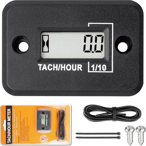 Compte-Tours Compteur Horaire Inductif pour Moteur Essence, Noir Étanchéité IP68, suivi 99999H, RPM en direct jusqu'à 30000, capteur fil de bougie, 54 x 37 x 14,5 mm, aide entretien (1/5)