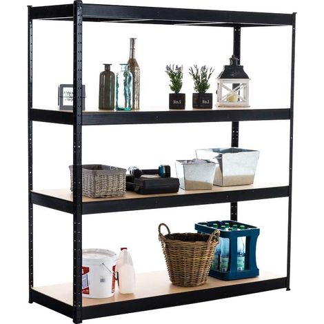 Etagère galvanisée pour charges lourdes en métal 4 niveaux noir 160x60x180cm ETA10076