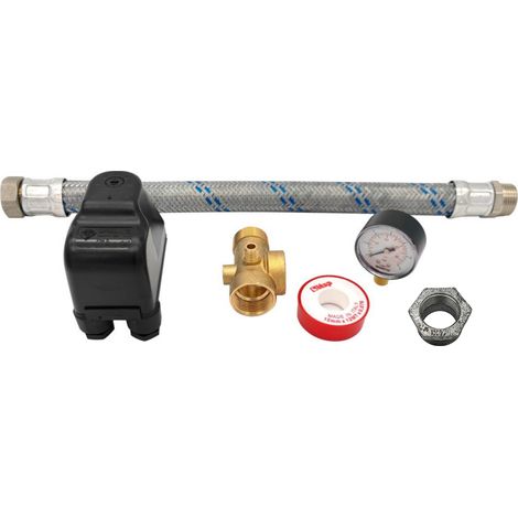 LBP – Kit raccordement diaphragme 1'' pour réservoirs verticaux – Flexible inox 500mm – Raccord laiton 5 voies – Contacteur manométrique 220V (1/5)
