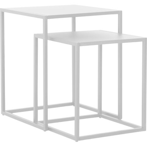 Conjunto de 2 mesas nido para salón acero blanco mate 030010608