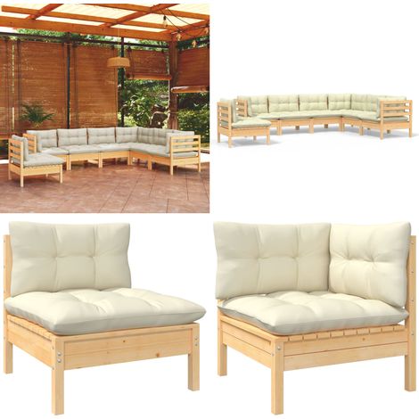 7-tlg. Garten-Lounge-Set mit Creme Kissen Massivholz Kiefer - Gartenzubehör - Lounge Set - Gartenmöbel - Esstisch - Outdoor Möbel - Home & Living (1/5)