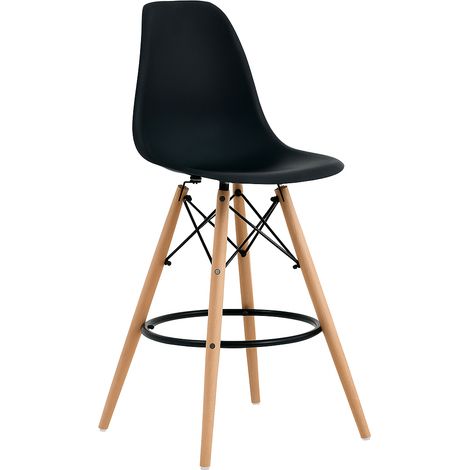 ORION91oficial® - Taburete Alto, Estilo Nórdico, Polipropileno Color Negro y Patas en Madera Haya (46x43x105 cm) Comedor, Oficina, Restaurante, Bar, Hostelería, Cocina – spaziOrion91 - Unidad (1/5)