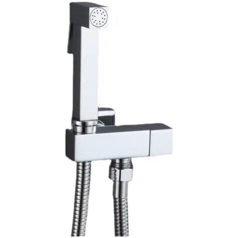 Ensemble complet de douchette de toilette en laiton, argent, vanne d'angle en cuivre + pistolet en zinc + tuyau de douche 1,5 m (1/5)