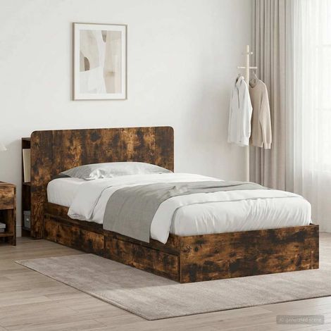 vidaXL Bed Frame with Storage Smoked Oak 90 x 190 cm Engineered Wood (1/5)