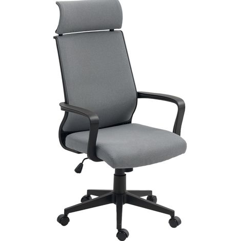 Chaise de bureau ergonomique en polyester gris foncé, dossier haut, inclinaison, hauteur réglable, roulettes, 60,5x69x109-117 cm (1/5)
