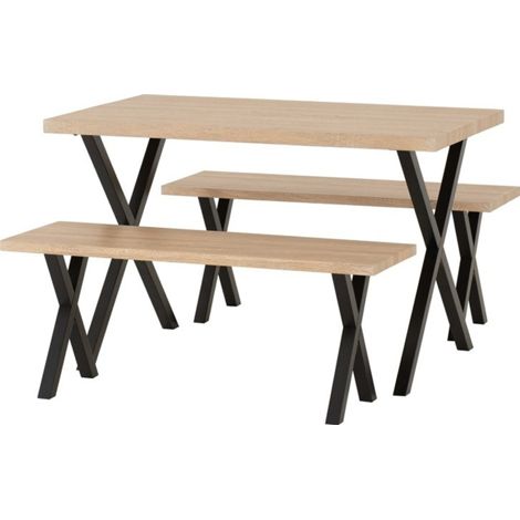 Buxton Indoor Dining Bench Set - Light Oak/Black