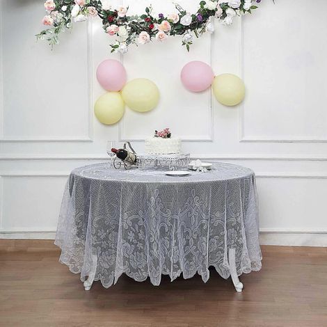 Nappe ronde en dentelle blanche de qualité supérieure de 90 pouces pour banquet, fête, mariage, événement, décoration intérieure (1/4)