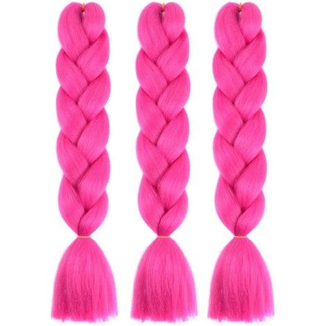 Longziming – Ombré-Flechthaar 60 cm – Hitzebeständiges Synthetikhaar – 3 Packungen (300 g) – Weich und verfilzungsfrei – Rosa (1/5)