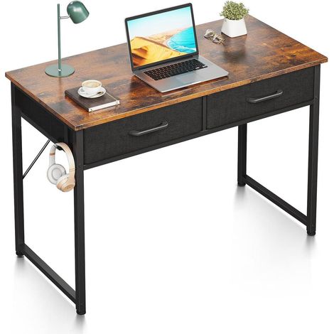 ODK Schreibtisch mit 2 Schubladen Kopfhörerhalter Braun 100x40x78.7cm (1/5)