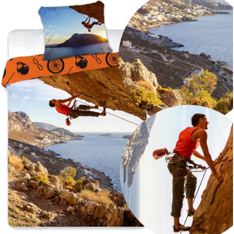 Ropa de cama juvenil con estampado de escalada, deportes, rocas y montañas, 160 x 200 cm, 100 % algodón. (1/3)