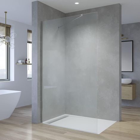 Duschwand Glas Duschabtrennung Walk-in Dusche Duschkabine Duschtrennwand Begehbare Glastrennwand Einscheiben Sicherheitsglas 8 mm klar mit NANO inkl. Stabilisator winkelbar 120x200 cm (1/5)