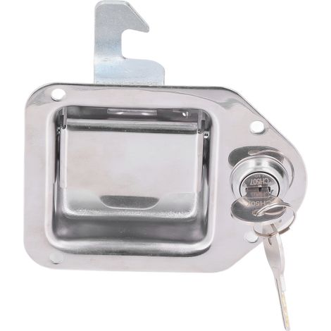 Coffre Poignée Serrure à Pêne 2 Clés Inox 304 Argent Cadenas Plat pour Camion Caravane Remorque Quad UTV (1/5)