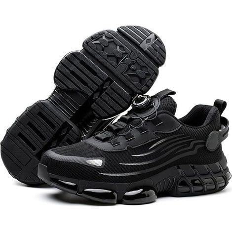 Chaussures de sécurité , taille 44, sans lacets, système de fermeture intelligent, embout en acier, semelle intermédiaire en Kevlar, semelle en caoutchouc avec coussin d'air, noires (1/5)