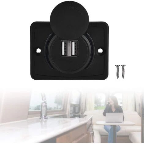Prise USB encastrable 12 V pour voiture – Chargeur double 2 ports 3,1 A – Boîtier étanche – Indicateur LED numérique – Compatible 12-24 V (1/5)