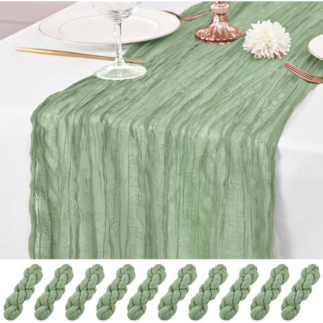 10 Pieces Sage Green Table Runner, Muslin Table Runner 55 x 300 cm Rustic Gauze Table Runners Romantic Table Runners Transparent Fabric Long for Wedding Party Baby Shower (1/5)