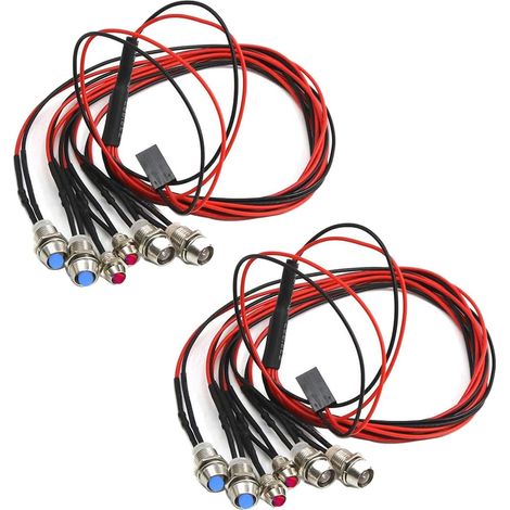 2-Pack 6 LED RC Car LED Lights Headlights Taillights, RC Accessory 2 White 5mm 2 Blue 5mm 2 Red 3mm, for 1/8 1/10 RC Car Truck Crawler (1/5)